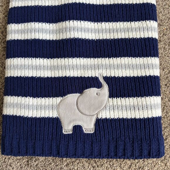 Happy Chic Baby By Johnathan Adler Blue/Gray Elephant Stripe Nursery Blanket - Picture 2 of 4